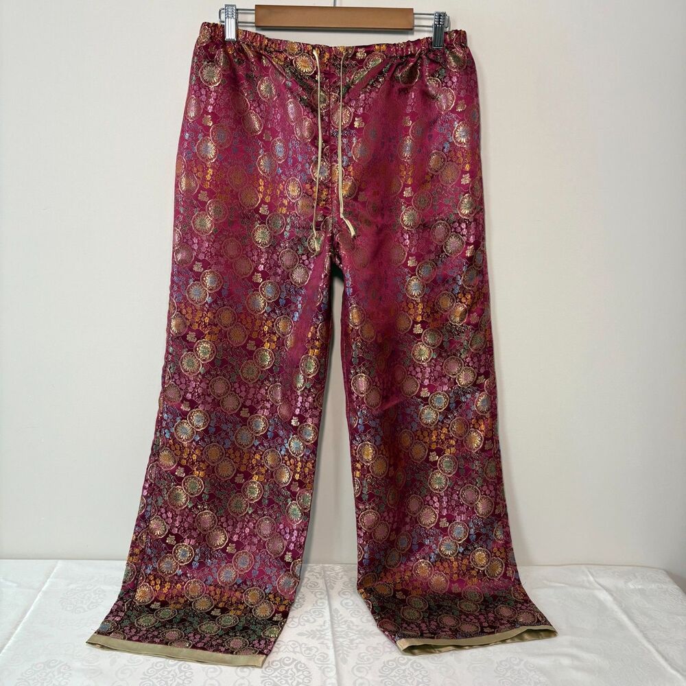 Heart Pants Funky Silk Brocade Floral Pattern Fairy Whimsygoth NWOT Size L - Picture 3 of 7